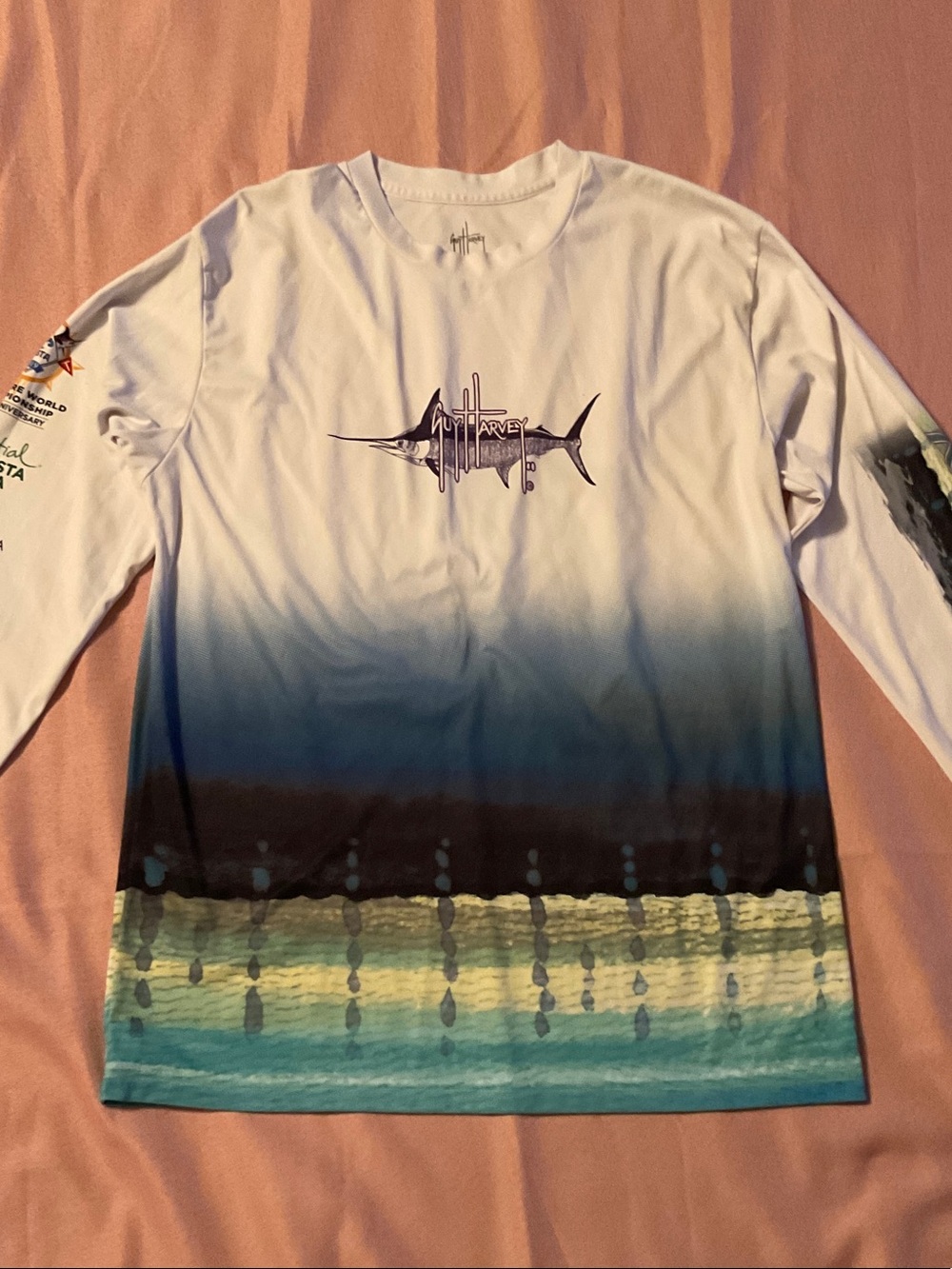 Guy Harvey Long-Sleeve Rash Guard - White, Blue, Teal, Black